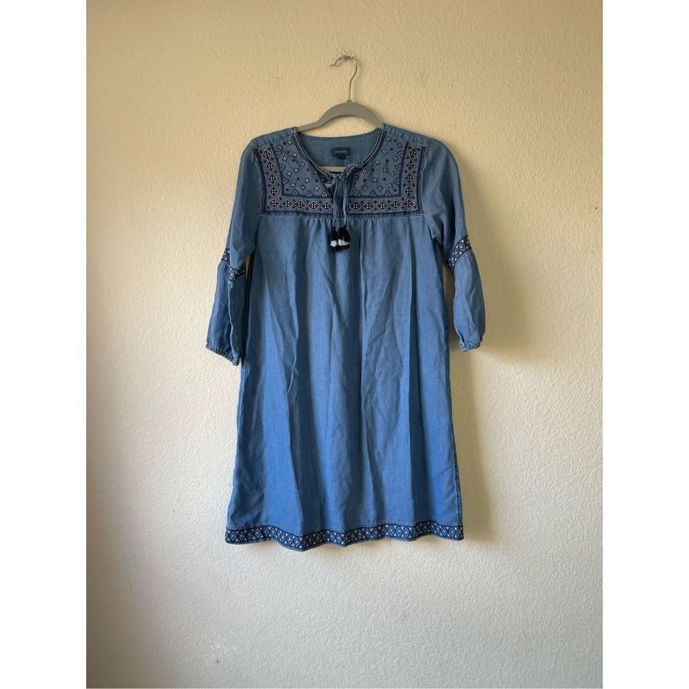 J Jill denim embroidered peasant boho chambray mini dress size‎ xs